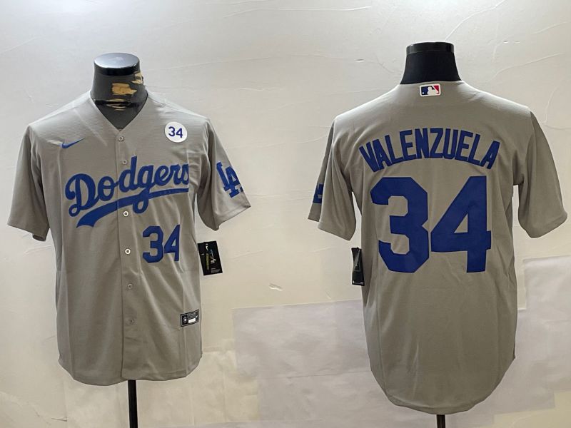Men Los Angeles Dodgers #34 Valenzuela Grey Game 2024 Nike MLB Jersey style 112011->los angeles dodgers->MLB Jersey